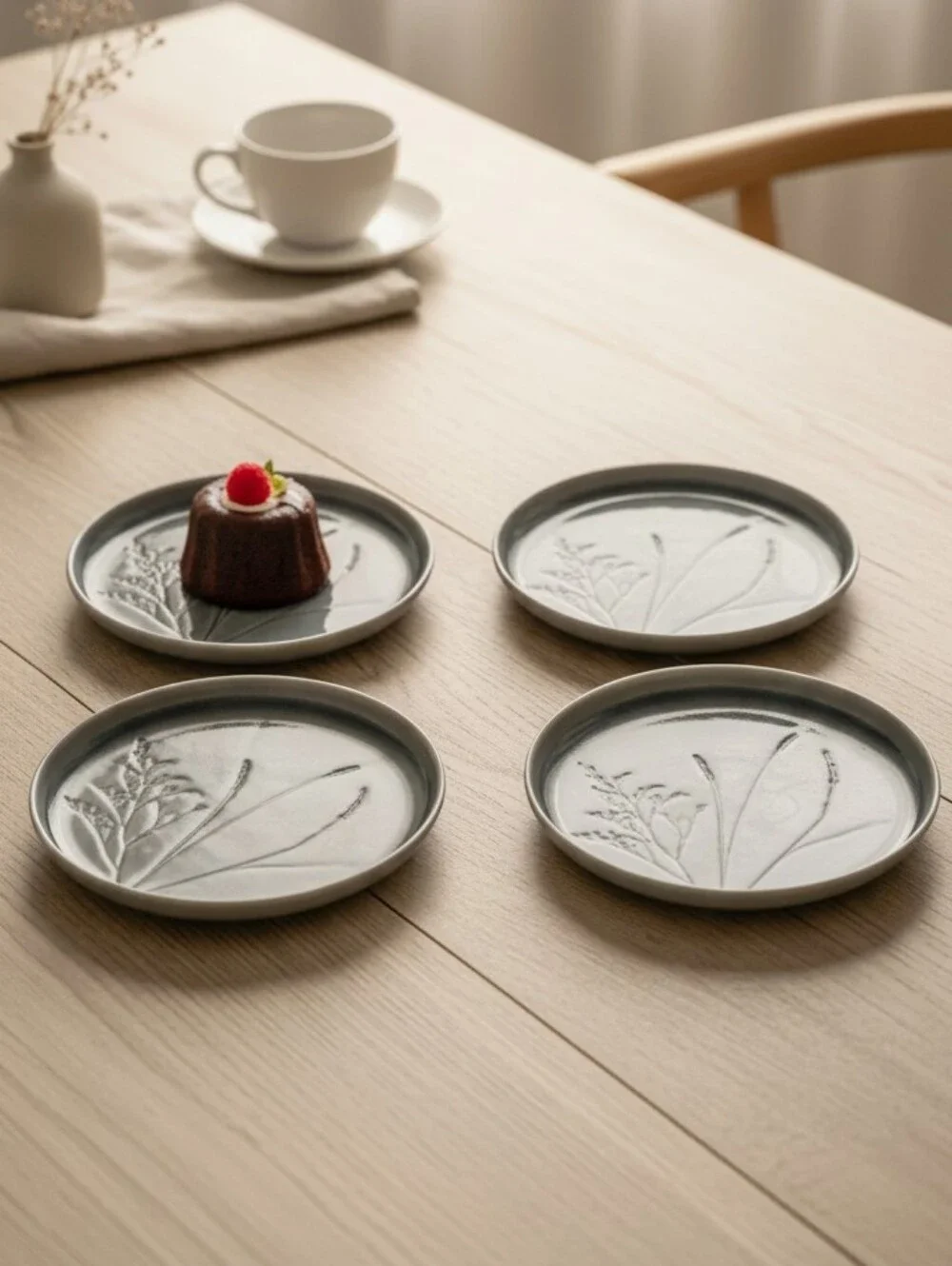 New Slate Grey Ceramic Dessert Plates Set Of 4